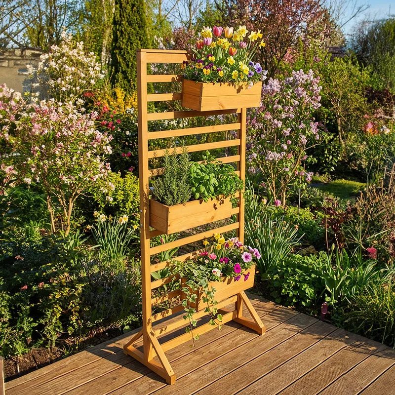Spalierwand mit Blumenkästen Kiefernholz