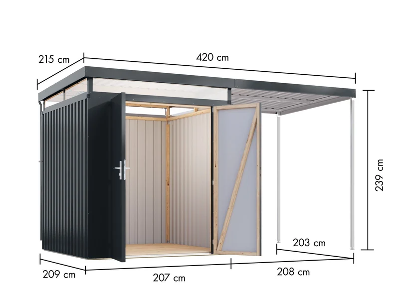 Karibu Metallhaus Aurum 2 in Anthrazit, inkl. Anbaudach 2 m