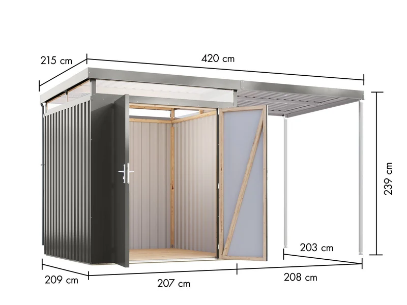Karibu Metallhaus Aurum 2 in Graualuminium, inkl. Anbaudach 2 m
