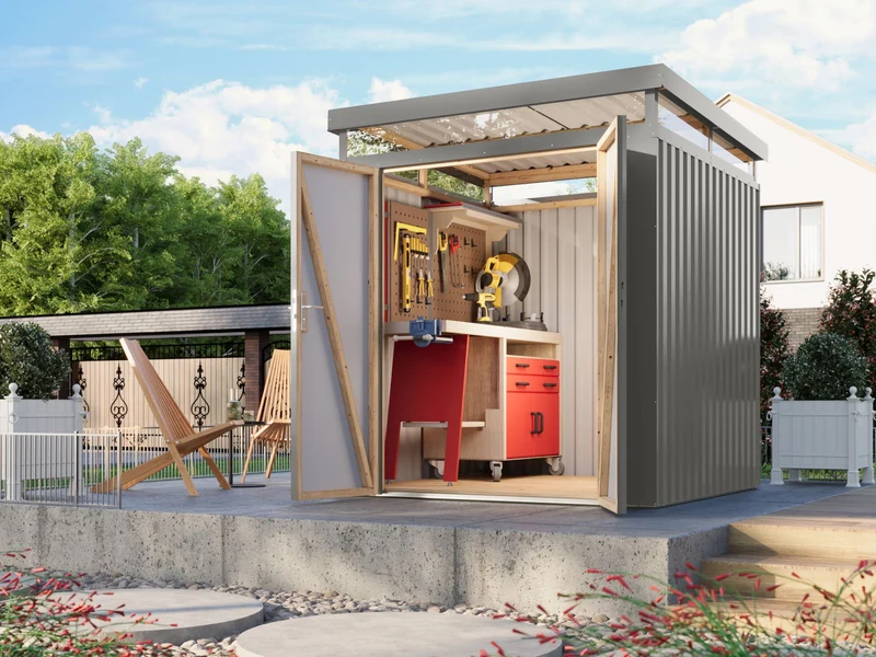 Karibu Metallhaus Aurum 2 in Graualuminium