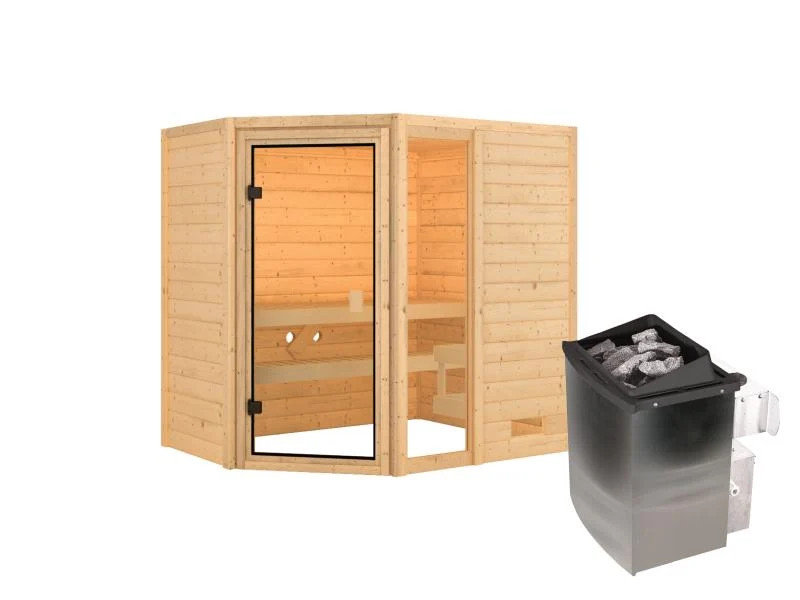Karibu Sauna Jada mit 9 kW Ofen integr. Strg 38 mm
