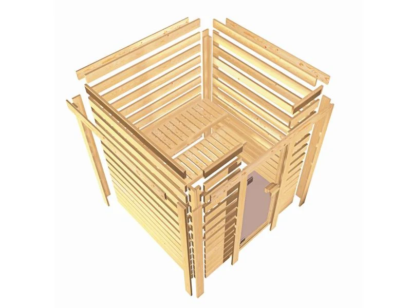 Karibu Sauna Elea inkl. 9 kW Ofen integr. Steuerung mit klassischer Saunatür -ohne Dachkranz-