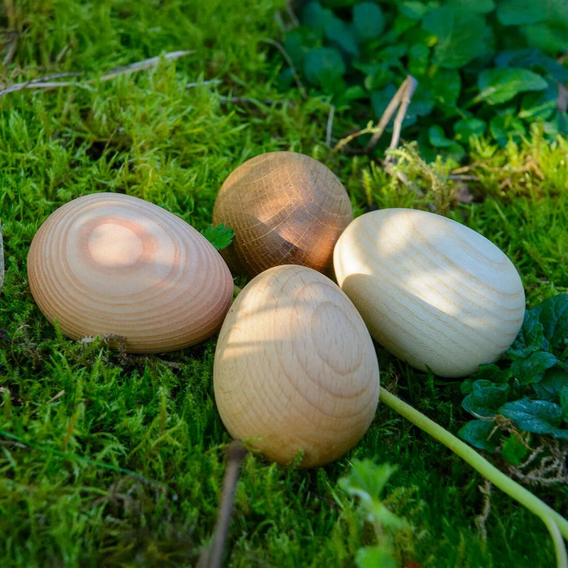 Dekoeier in vier Holzarten (4er-Set)