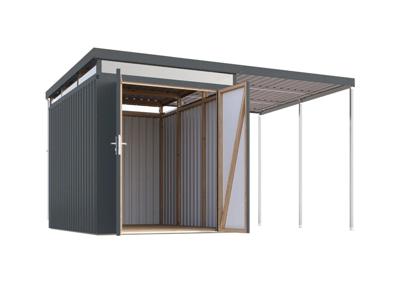 Karibu Metallhaus Aurum 2,5 in Anthrazit, inkl. Anbaudach 2 m