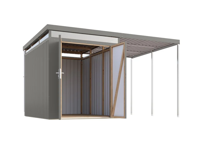 Karibu Metallhaus Aurum 2,5 in Graualuminium, inkl. Anbaudach 2 m