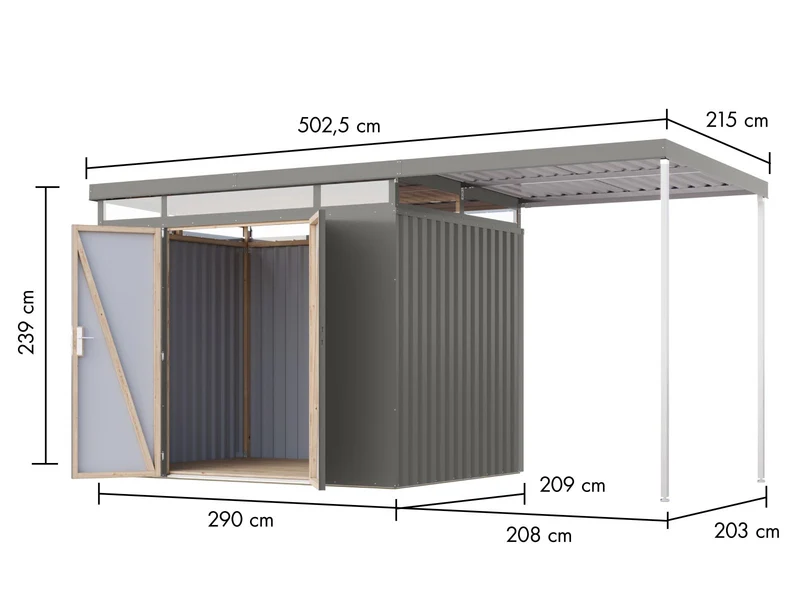 Karibu Metallhaus Aurum 3 in Graualuminium, inkl. Anbaudach 2 m