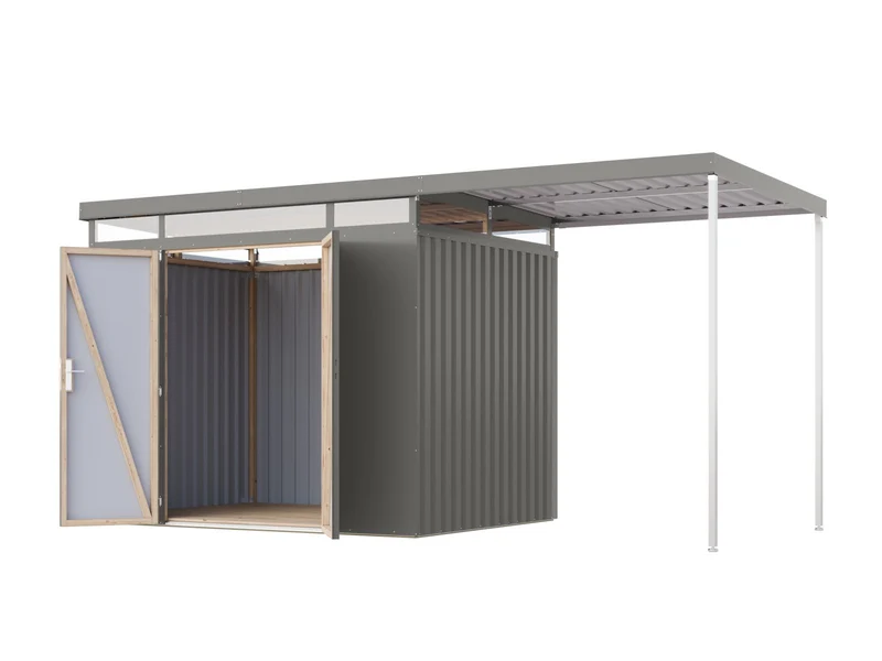Karibu Metallhaus Aurum 3 in Graualuminium, inkl. Anbaudach 2 m