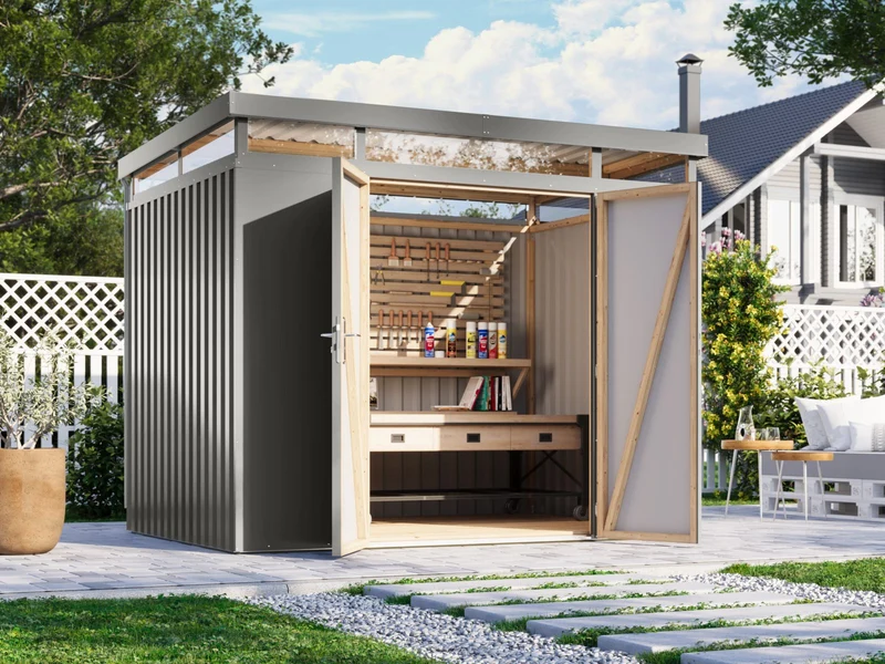 Karibu Metallhaus Aurum 3 in Graualuminium
