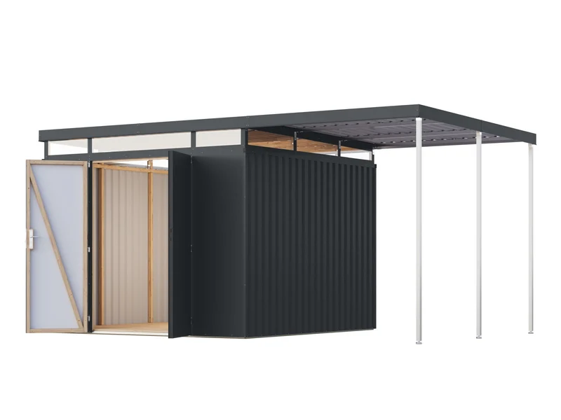 Karibu Metallhaus Aurum 3,5 in Anthrazit, inkl. Anbaudach 2 m