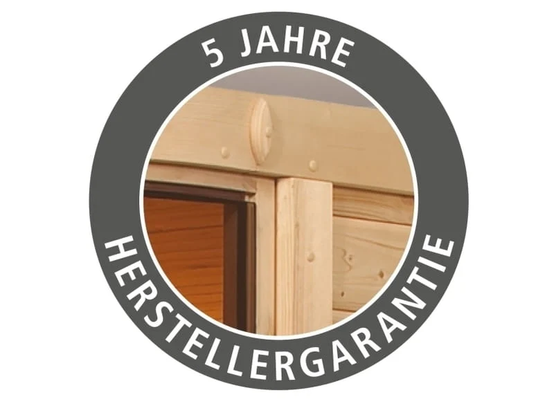 Karibu Sauna Adelina inkl. 9 kW Ofen ext. Steuerung mit klassischer Saunatür -mit Dachkranz-