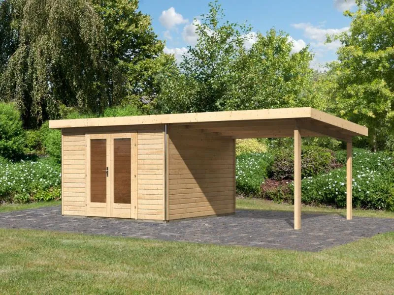 Karibu Gartenhaus Radeburg 1 natur mit Anbaudach 3,3 m