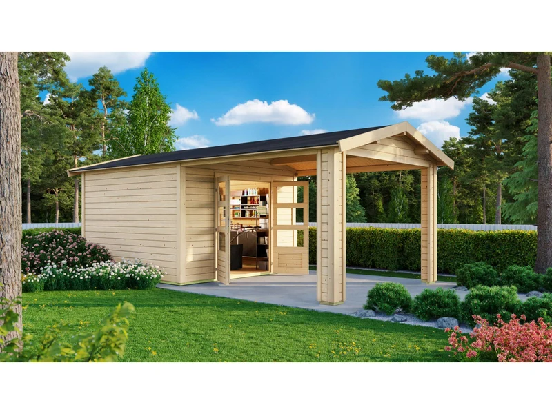 Karibu Gartenhaus Theres 3 natur- 1 Dachbausbauelement