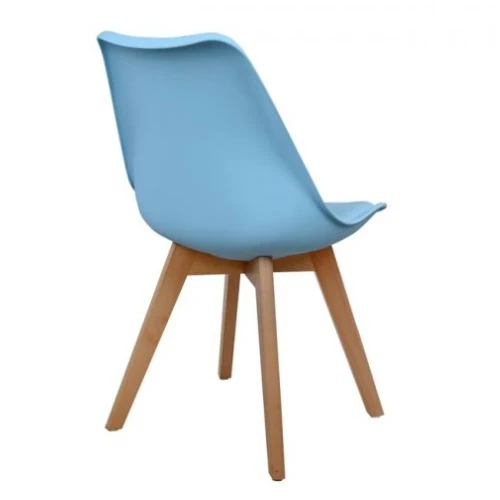 Agaci-05 Stuhl in Blau und Holzbeinen in Natürlicher Farbe