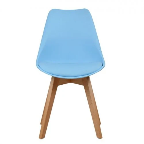 Agaci-05 Stuhl in Blau und Holzbeinen in Natürlicher Farbe