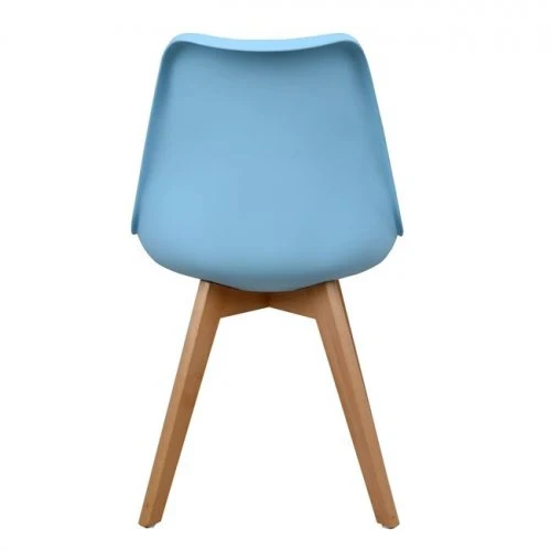 Agaci-05 Stuhl in Blau und Holzbeinen in Natürlicher Farbe