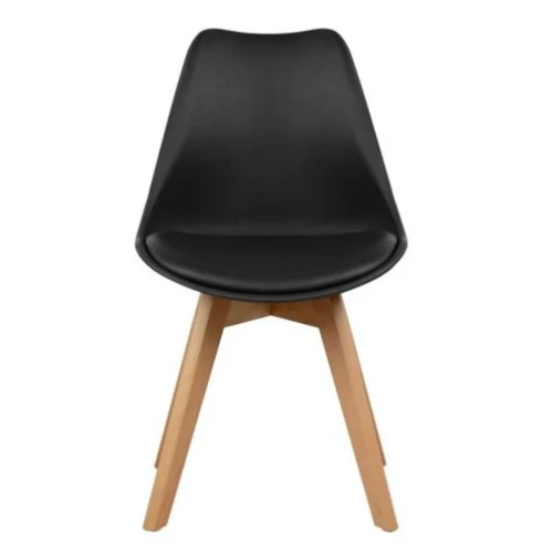 Agaci-02 Stuhl in Schwarz und Holzbeinen in Natürlicher Farbe