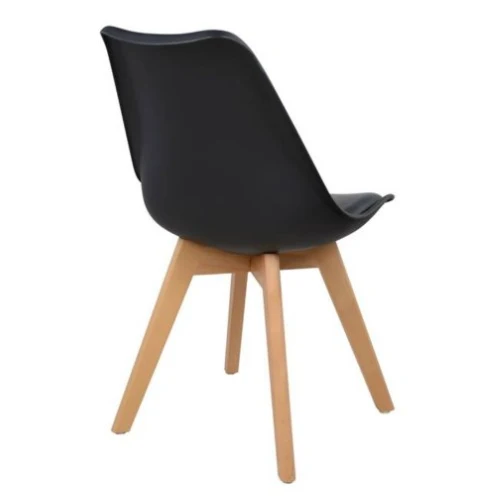 Agaci-02 Stuhl in Schwarz und Holzbeinen in Natürlicher Farbe