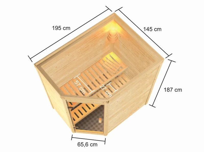 Karibu Sauna Jella inkl. 9 kW Ofen integr. Steuerung mit klassischer Saunatür -ohne Dachkranz-