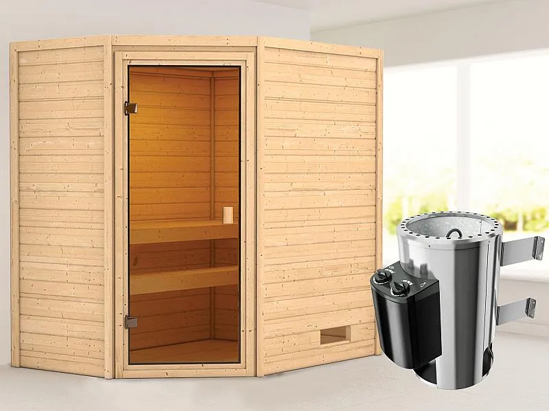 Karibu Sauna Jella mit 3,6 kW Ofen integr. Strg 38 mm