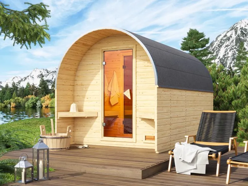 Karibu Fasshaus 3 mit 9 kW Bioofen externe Steuerung