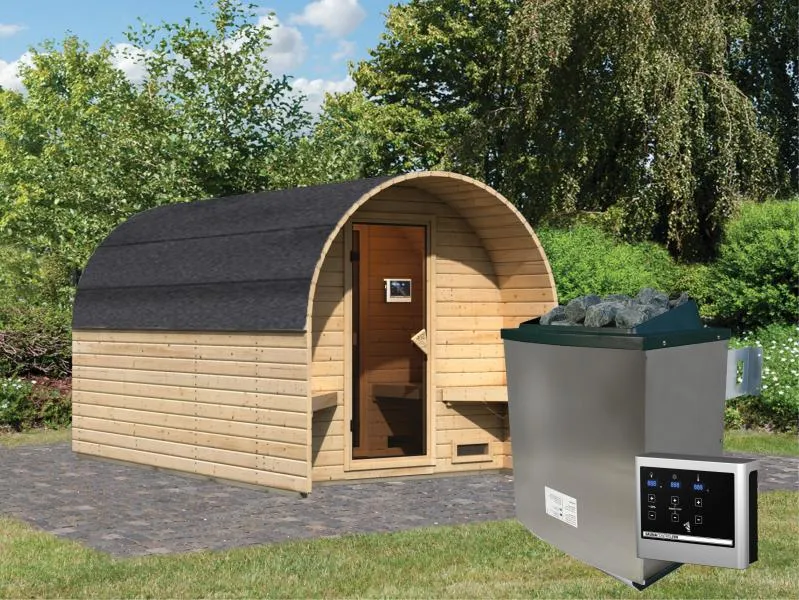 Karibu Fasshaus 3 mit 9 kW Ofen externe Steuerung