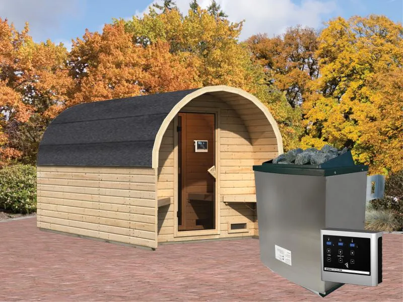 Karibu Fasshaus 3 mit 9 kW Ofen externe Steuerung