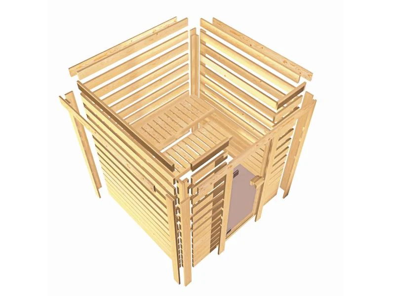 Karibu Sauna Selena inkl. 9 kW Ofen ext. Steuerung mit klassischer Saunatür -ohne Dachkranz-