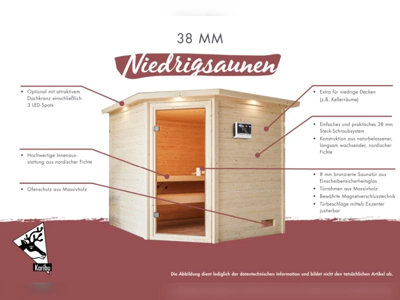 Karibu Sauna Selena inkl. 9 kW Ofen ext. Steuerung mit klassischer Saunatür -ohne Dachkranz-