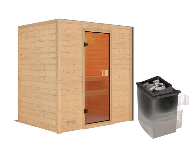 Karibu Sauna Selena inkl. 9 kW Ofen integr. Steuerung mit klassischer Saunatür -ohne Dachkranz-