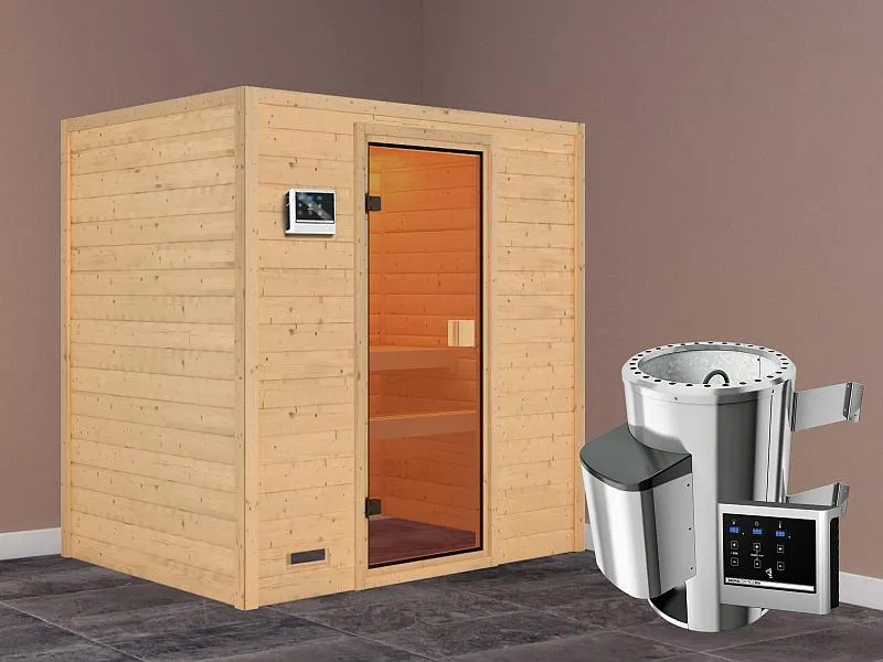 Karibu Sauna Selena mit 3,6 kW Ofen ext. Strg 38 mm