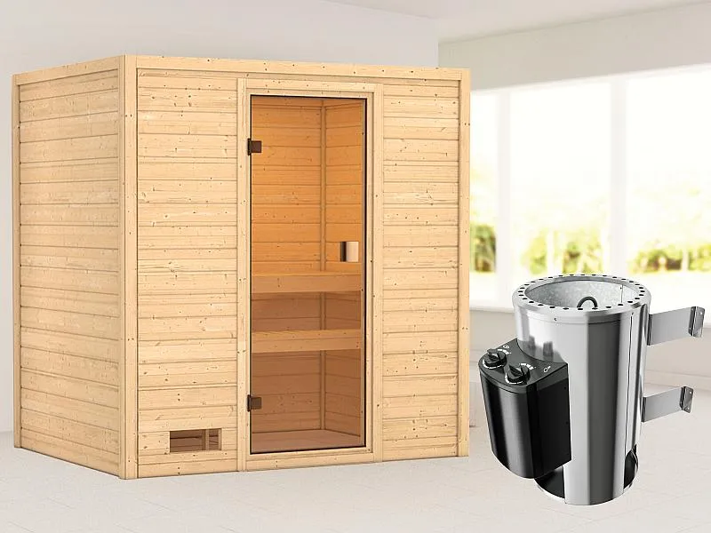 Karibu Sauna Selena mit 3,6 kW Ofen integr. Strg 38 mm