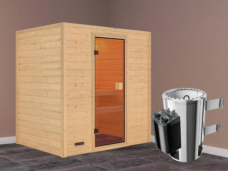 Karibu Sauna Selena mit 3,6 kW Ofen integr. Strg 38 mm