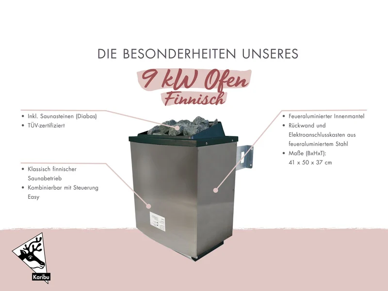 Karibu 9,0 kW Saunaofen Grundkörper für externe Steuerung und Steine