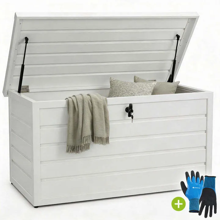 B-Ware Metall Auflagenbox Limani 380 L wasserdichte Gartenbox sichere Aufbewahrung weiß