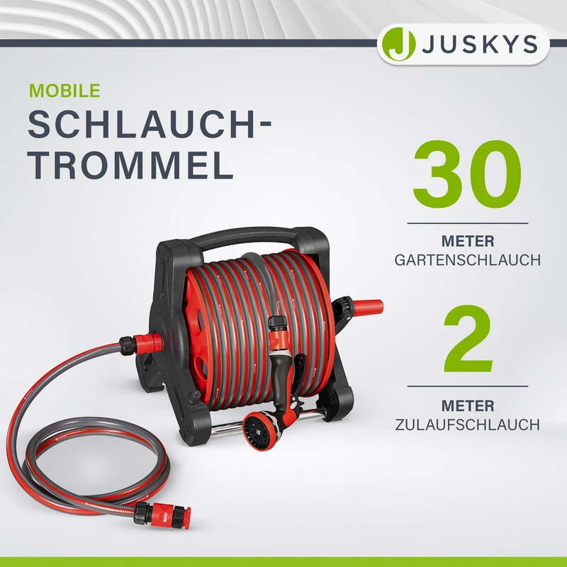 B-Ware Mobile Schlauchtrommel 30m Multifunktionsbrause Wandhalterung und Adaptern Rot