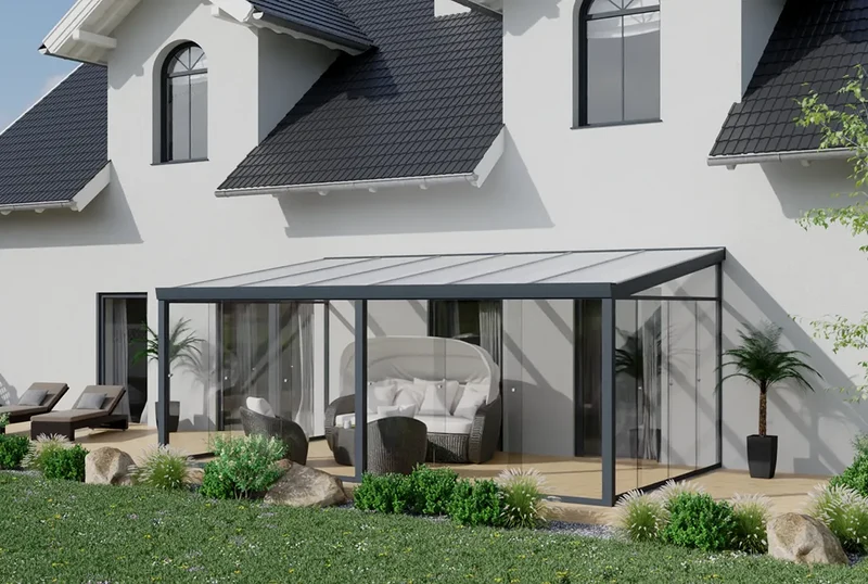 Kaltwintergarten Aluminium 700x250cm Doppelsteg anthrazit