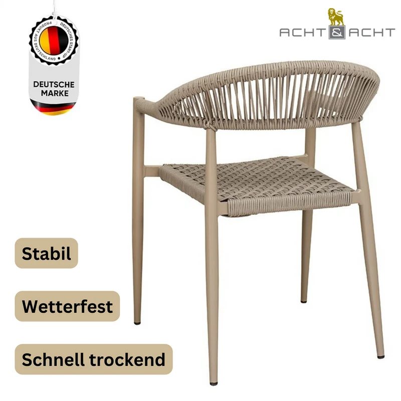 Gartenstuhl wetterfest mit Armlehnen aus Kunststoff- Stapelbar- Beige