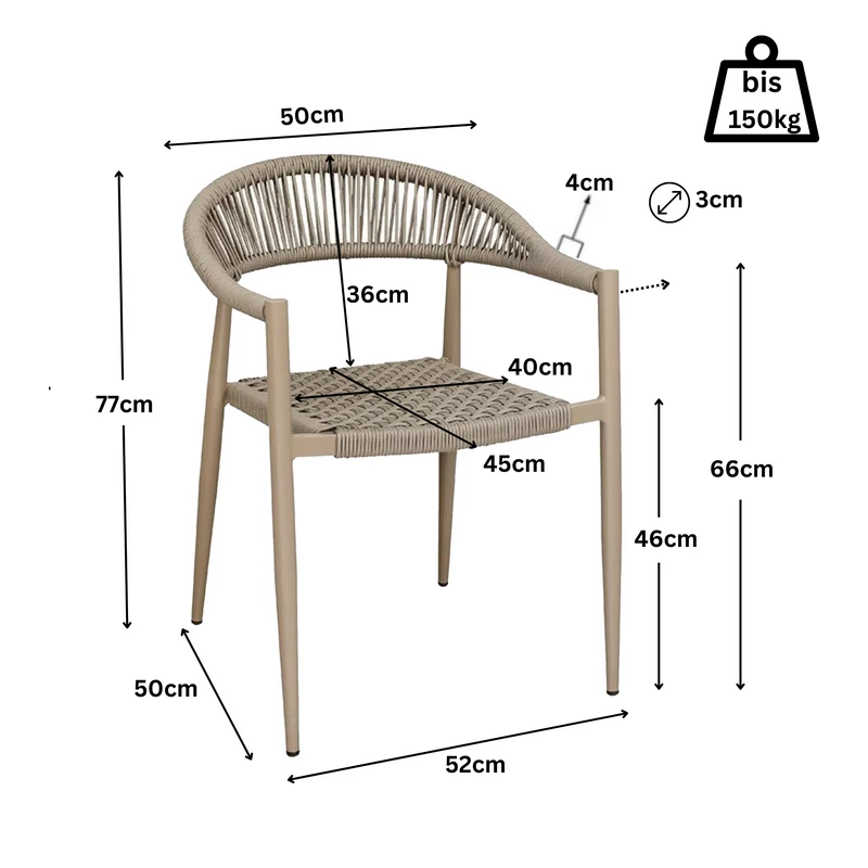 Gartenstuhl wetterfest mit Armlehnen aus Kunststoff- Stapelbar- Beige