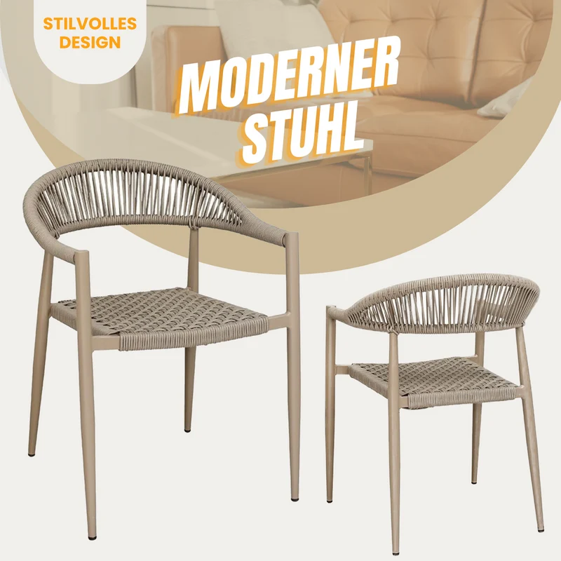 Gartenstuhl wetterfest mit Armlehnen aus Kunststoff- Stapelbar- Beige