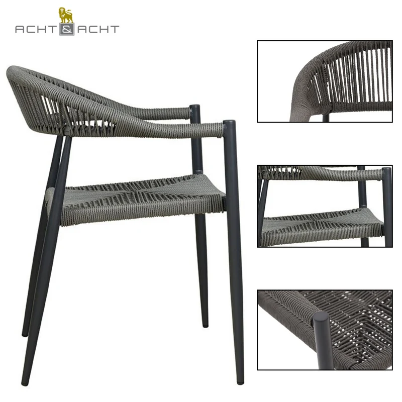 Danino Grey - Terrassenstuhl mit Armlehne wetterfest - Stapelbar