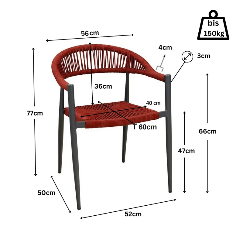 Danino Red - Terrassenstuhl mit Armlehne wetterfest - Stapelbar