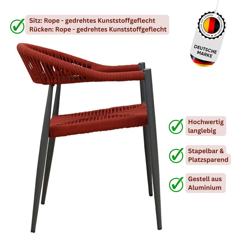 Danino Red - Terrassenstuhl mit Armlehne wetterfest - Stapelbar