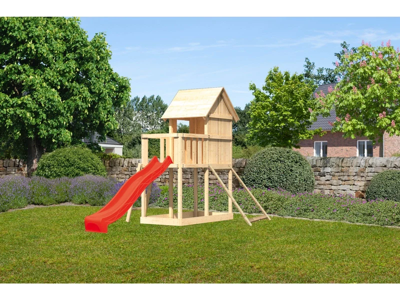 Karibu Stelzenhaus Frieda + Rutsche rot + Netzrampe