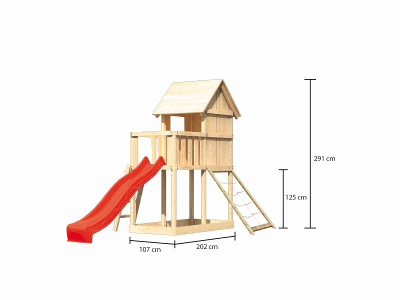 Karibu Stelzenhaus Frieda + Rutsche rot + Netzrampe