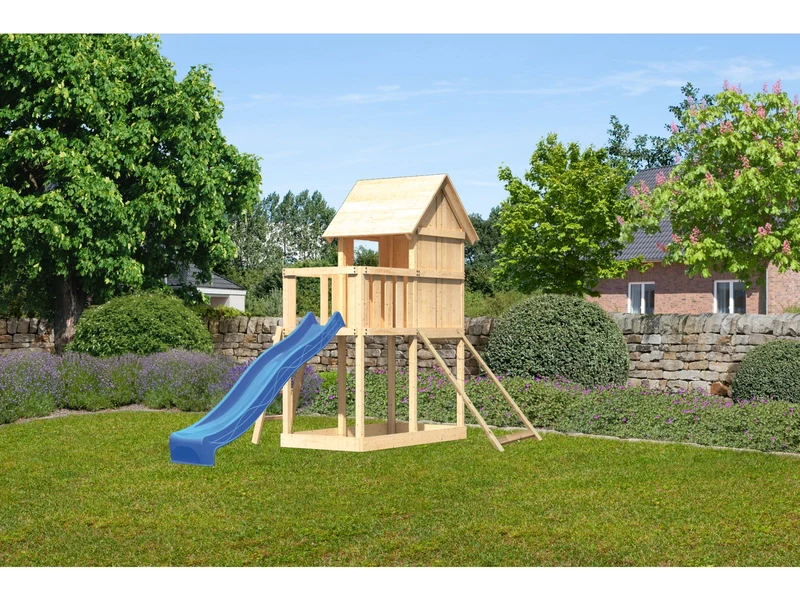 Karibu Stelzenhaus Frieda + Rutsche blau + Netzrampe
