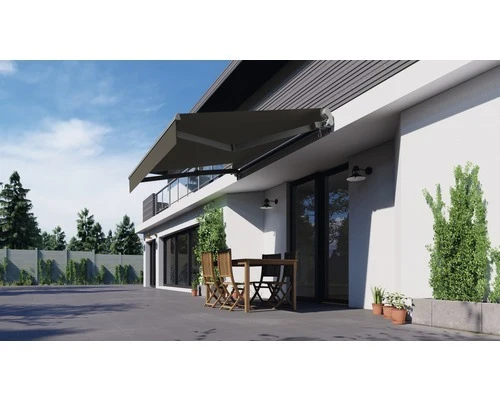 D-Ware Gelenkarmmarkise 3,5x2,5 Stoff Uni grau Lotuseffekt RAL 9006 weißalu DEFEKTWARE