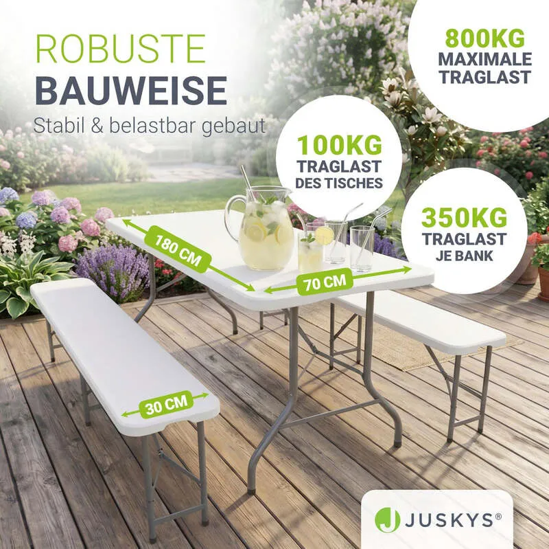 B-Ware Bierzeltgarnitur Bayreuth 3-teilig klappbar Tisch und Bänke aus Kunststoff Weiß