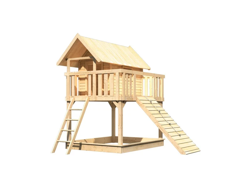 Karibu Stelzenhaus Fidel naturbelassen + Holzrampe