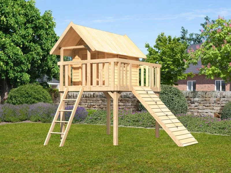 Karibu Stelzenhaus Fidel naturbelassen + Holzrampe