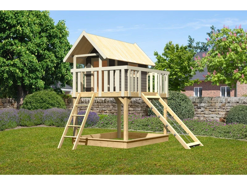 Karibu Stelzenhaus Fidel terragrau + Netzrampe